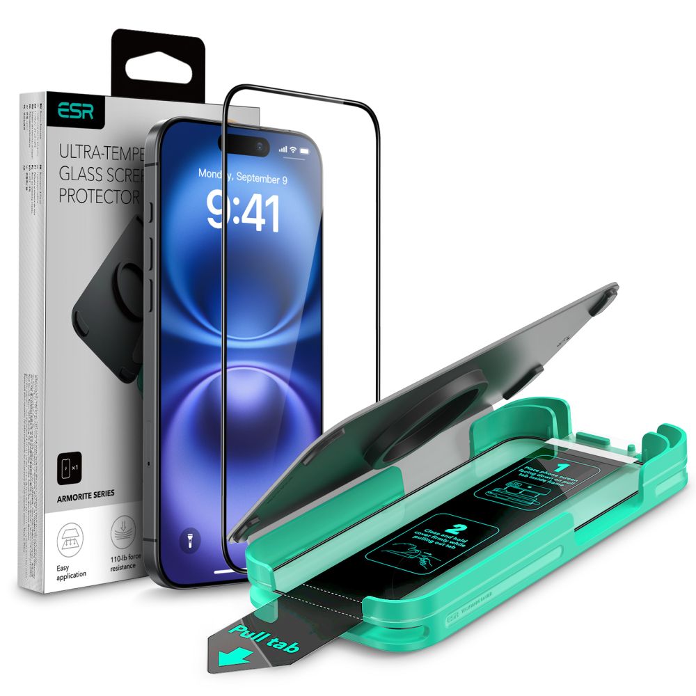 Folija za zaštitu ekrana ESR Armorite za Apple iPhone 16 Plus / 15 Plus, Kaljeno staklo, Full Glue, Crna