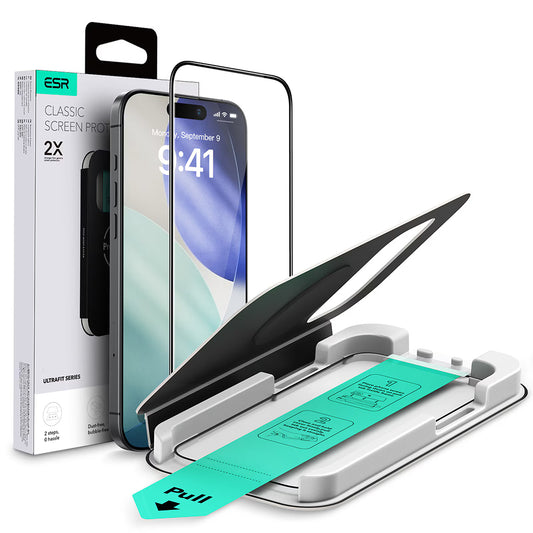 Folija za zaštitu ekrana ESR UltraFit za Apple iPhone 17 / 16 Pro, Kaljeno staklo, Full Glue, Crna
