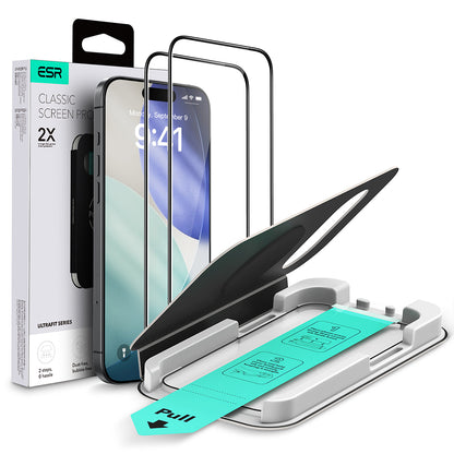 Folija za zaštitu ekrana ESR UltraFit za Apple iPhone 17 Pro, Kaljeno staklo, Full Glue, Set 2 komada, Crna