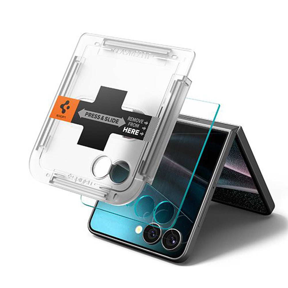 Folija za zaštitu Spoljnog Ekrana Spigen GlastR EZ FIT za Samsung Galaxy Z Flip7 F766, Kaljeno Staklo, Full Glue, Set 2 komada AGL09585