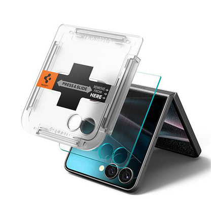 Folija za zaštitu Spoljnog Ekrana Spigen GlastR EZ FIT za Samsung Galaxy Z Flip7 F766, Kaljeno Staklo, Full Glue, Set 2 komada AGL09585