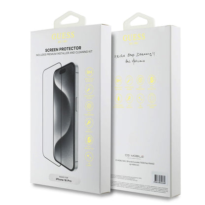 Folija za zaštitu ekrana Guess Classic Outline za Apple iPhone 16, Kaljeno staklo, Full Glue, 2.5D, Crna GUTGP16SBOKGCIT