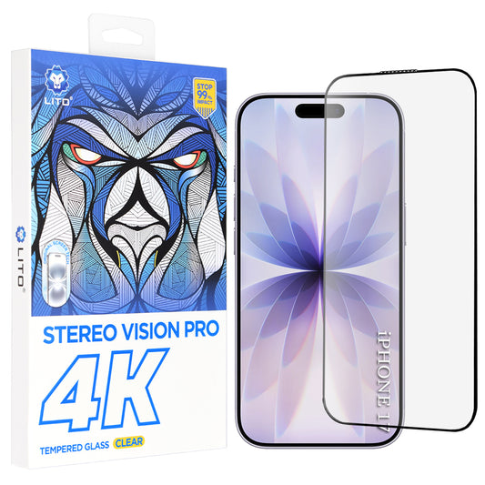 Zaštitna folija za ekran Lito D+ Max 4K za Apple iPhone 17 / 16 Pro, Kaljeno staklo, Full Glue, Crna