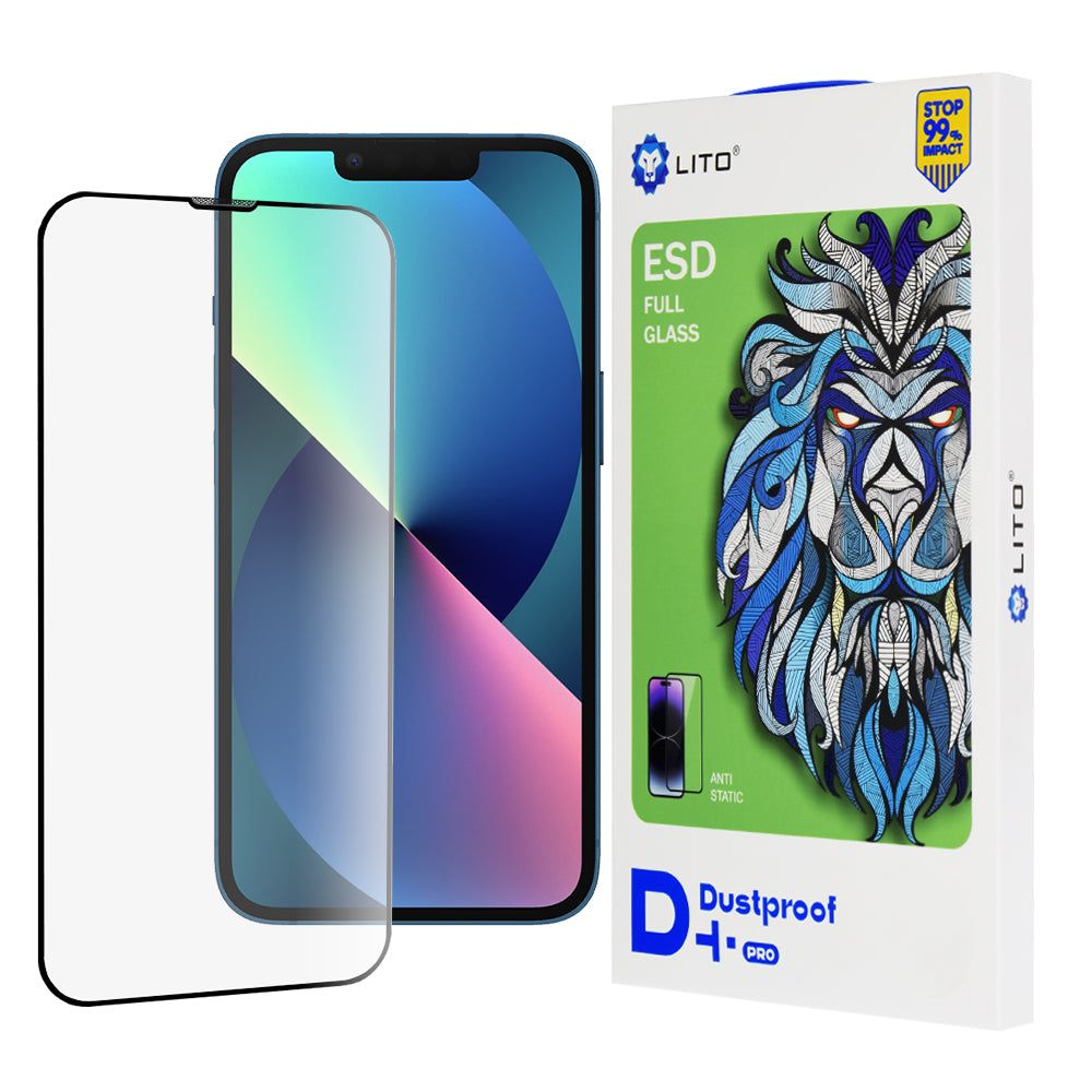 Folija za zaštitu ekrana Lito D+ Pro Dustproof za Apple iPhone 14 / 13 Pro / 13, Kaljeno staklo, Full Glue, Crna