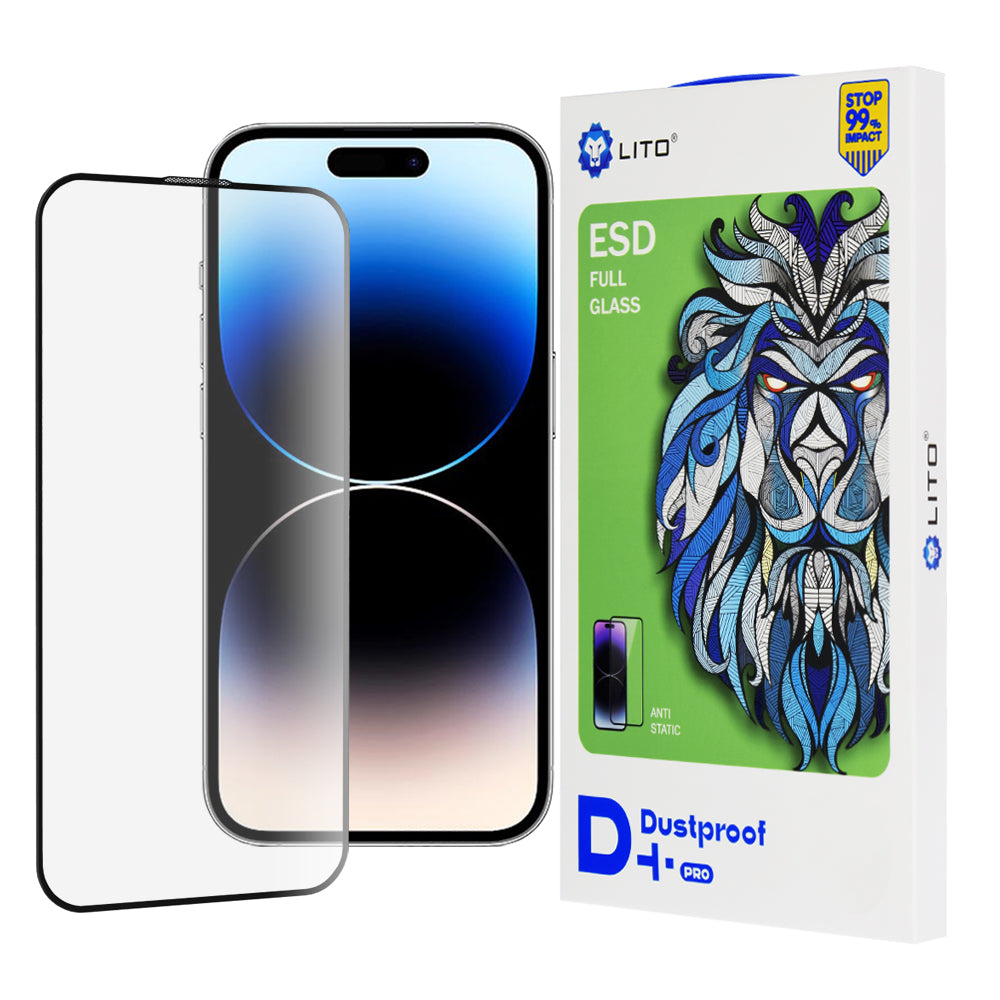 Zaštitna folija za ekran Lito D+ Pro Dustproof za Apple iPhone 14 Pro, Kaljeno staklo, Full Glue, Crna