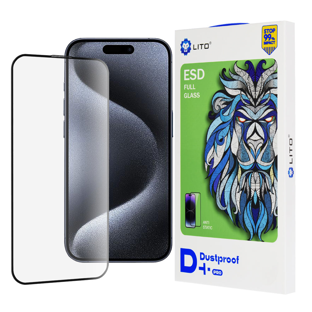 Zaštitna folija za ekran Lito D+ Pro Dustproof za Apple iPhone 15 Pro, Kaljeno staklo, Full Glue, Crna