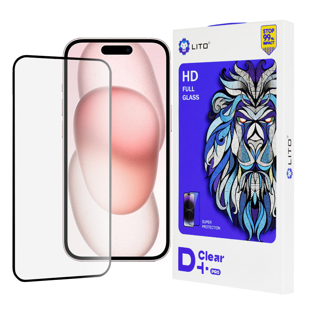 Zaštitna folija za ekran Lito D+ Pro za Apple iPhone 15, Kaljeno staklo, Full Glue, Crna