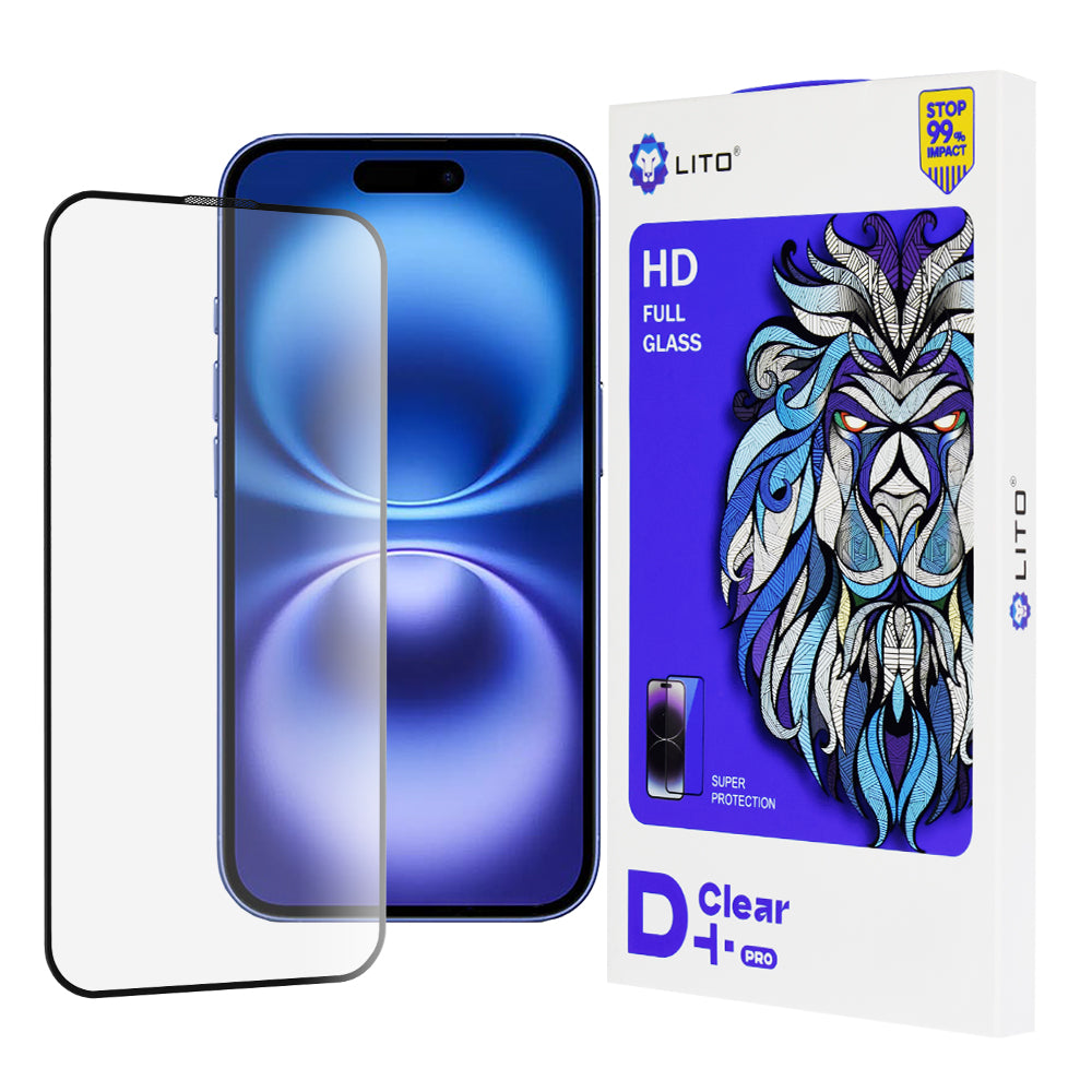 Zaštitna folija za ekran Lito D+ Pro za Apple iPhone 16, Kaljeno staklo, Full Glue, Crna
