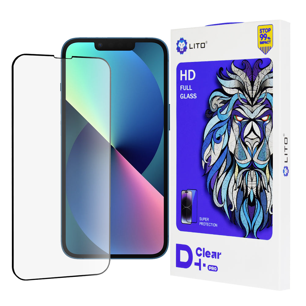 Zaštitna folija za ekran Lito D+ Pro za Apple iPhone 17e / 16e / 14 / 13 Pro, Kaljeno staklo, Full Glue, Crna
