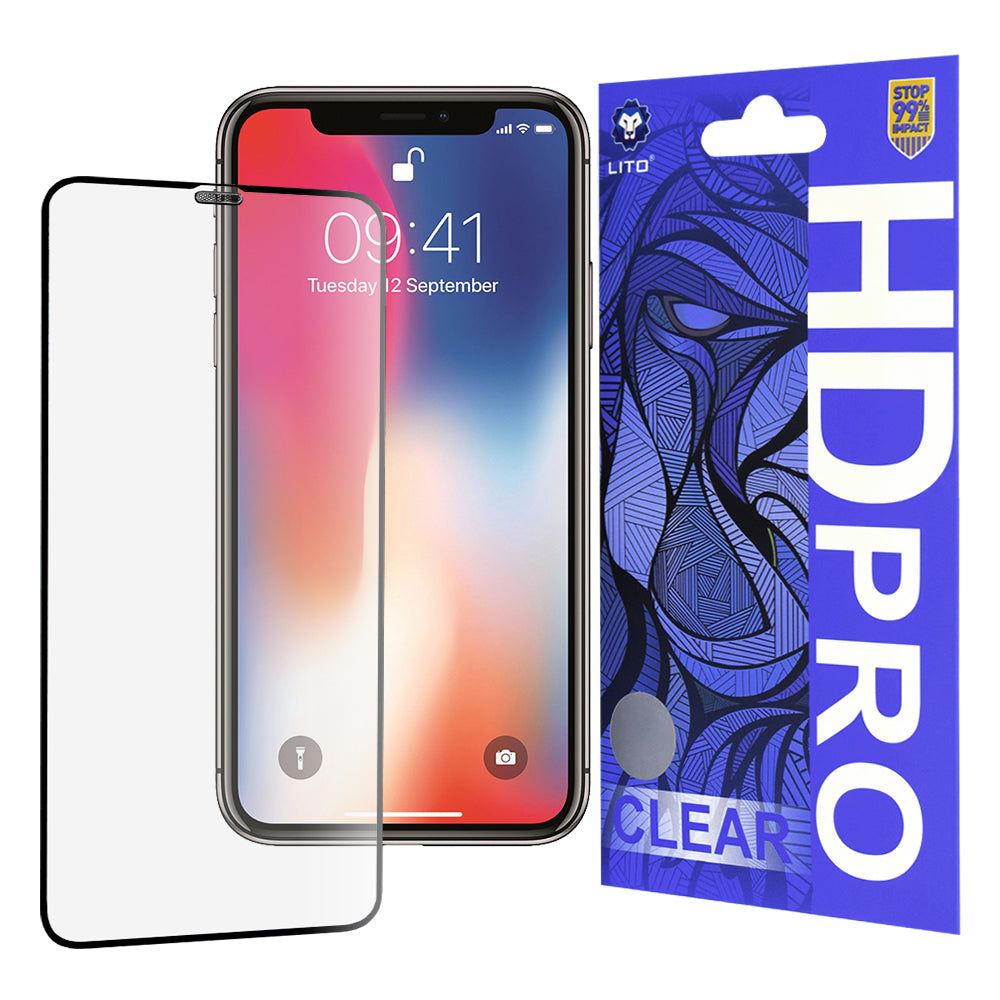 Zaštitna folija za ekran Lito HD Pro Clear za Apple iPhone 11 Pro / XS / X, Kaljeno staklo, Full Glue, Crna