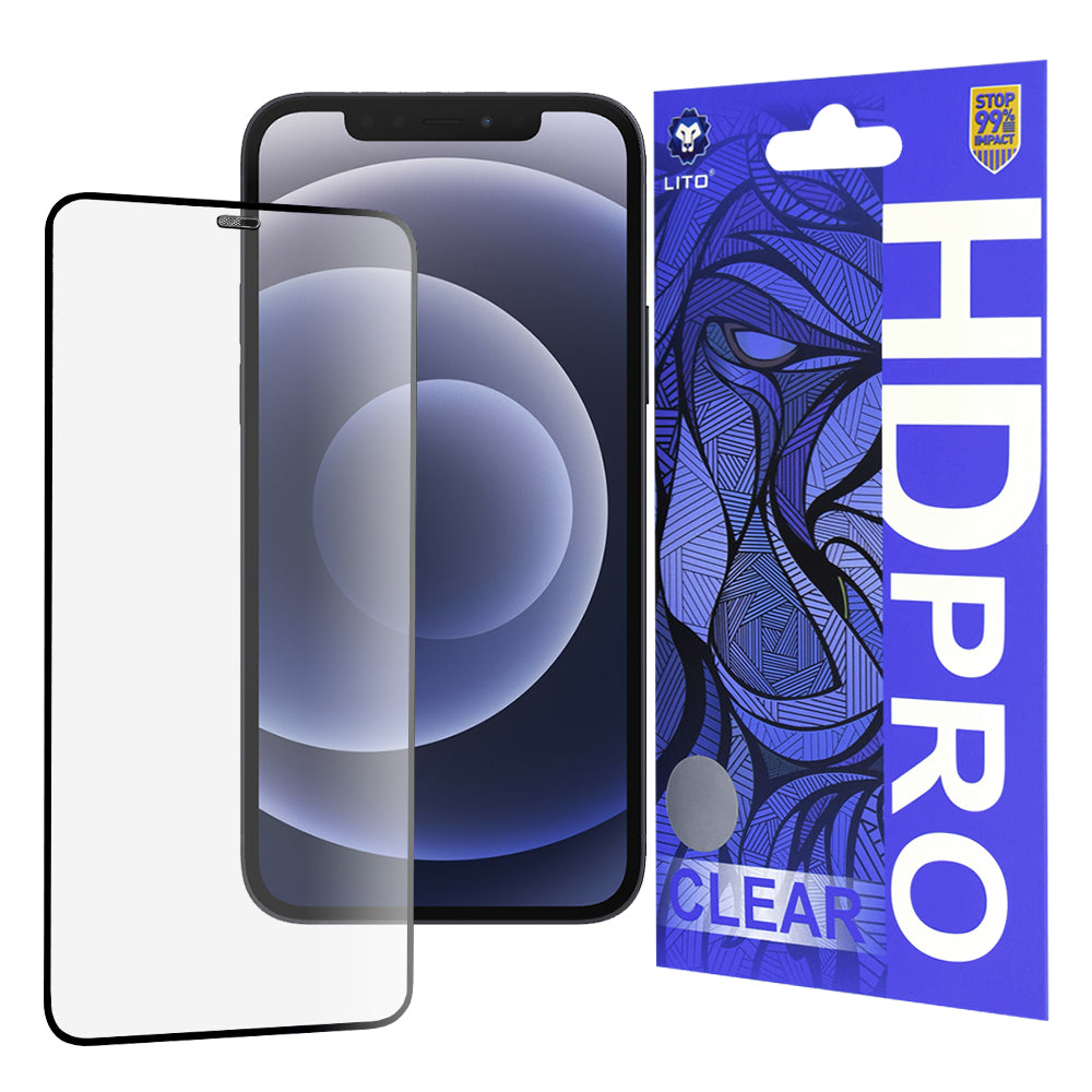 Zaštitna folija za ekran Lito HD Pro Clear za Apple iPhone 12 / 12 Pro, Kaljeno staklo, Full Glue, Crna