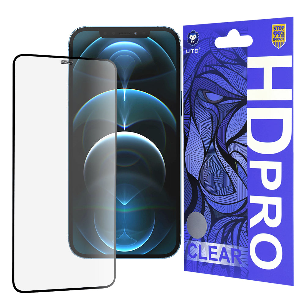 Zaštitna folija za ekran Lito HD Pro Clear za Apple iPhone 12 Pro Max, Kaljeno staklo, Full Glue, Crna