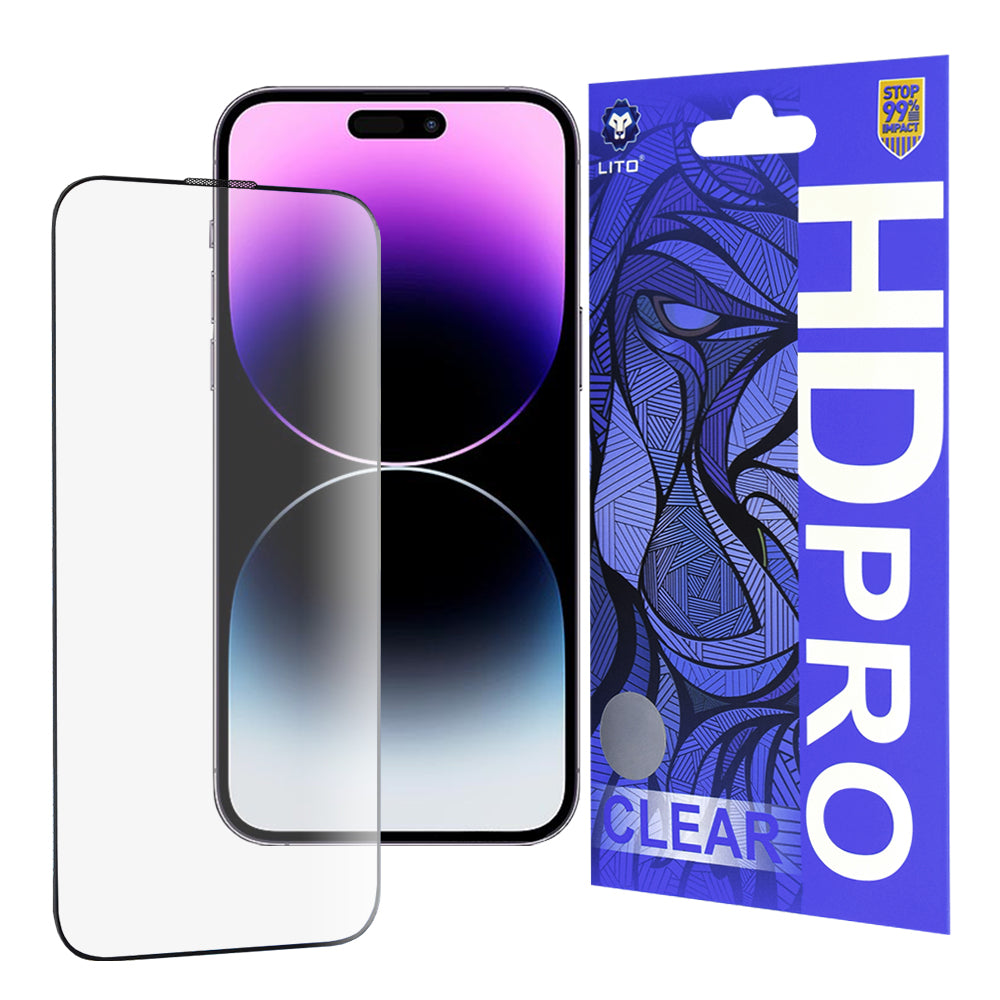 Zaštitna folija za ekran Lito HD Pro Clear za Apple iPhone 14 Pro Max, Kaljeno staklo, Full Glue, Crna