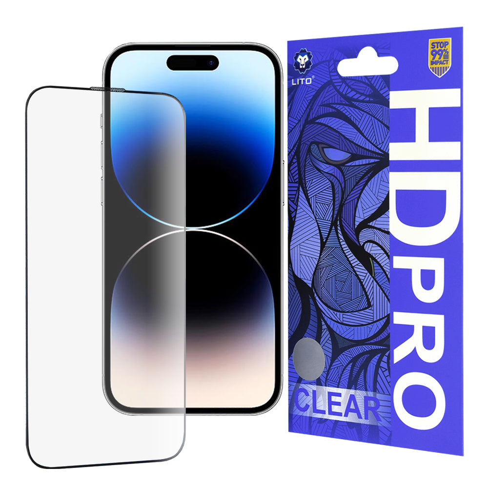 Zaštitna folija za ekran Lito HD Pro Clear za Apple iPhone 14 Pro, Kaljeno staklo, Full Glue, Crna