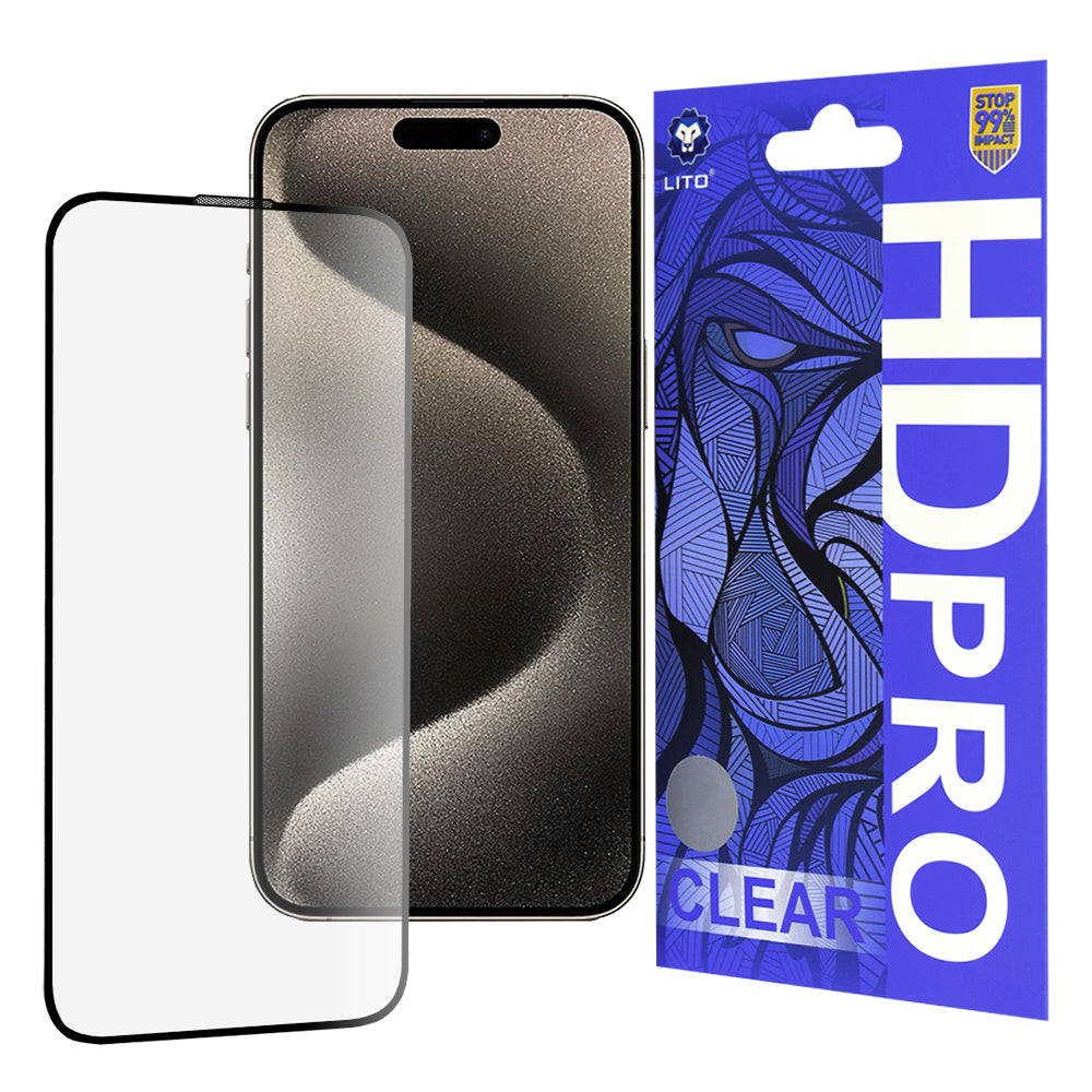 Zaštitna folija za ekran Lito HD Pro Clear za Apple iPhone 15 Pro Max, Kaljeno staklo, Full Glue, Crna