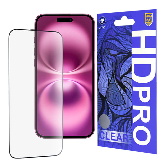 Zaštitna folija za ekran Lito HD Pro Clear za Apple iPhone 16 Plus, Kaljeno staklo, Full Glue, Crna