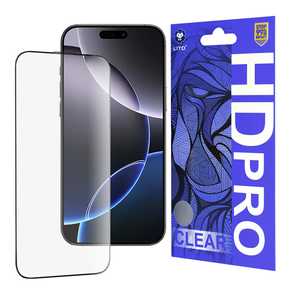 Zaštitna folija za ekran Lito HD Pro Clear za Apple iPhone 16 Pro Max, Kaljeno staklo, Full Glue, Crna
