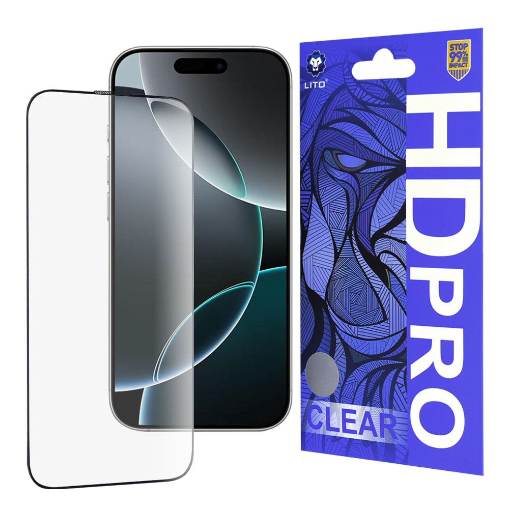 Zaštitna folija za ekran Lito HD Pro Clear za Apple iPhone 16 Pro, Kaljeno staklo, Full Glue, Crna