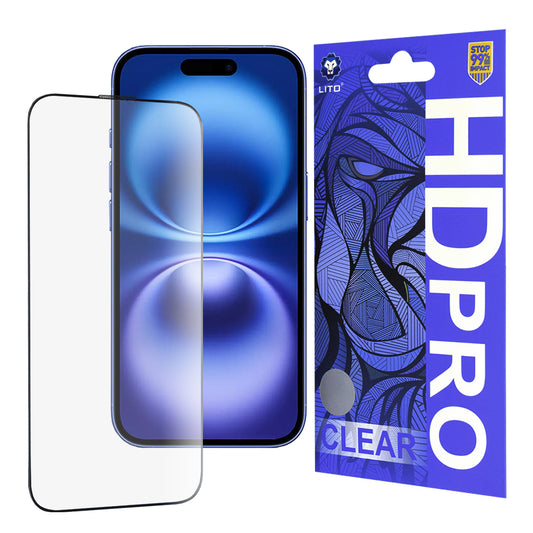 Zaštitna folija za ekran Lito HD Pro Clear za Apple iPhone 16, Kaljeno staklo, Full Glue, Crna