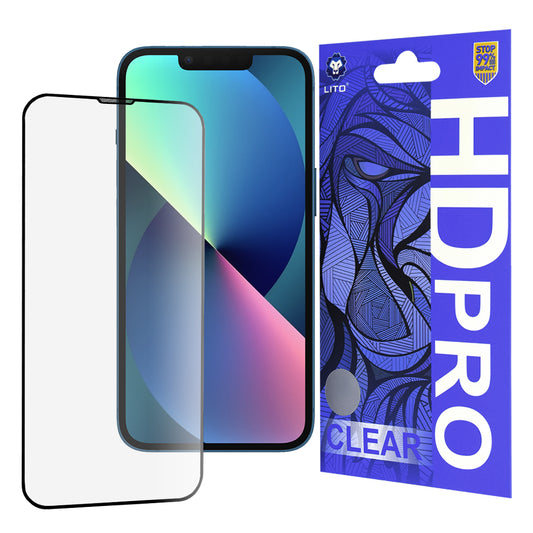 Zaštitna folija za ekran Lito HD Pro Clear za Apple iPhone 17e / 16e / 14 / 13 Pro, Kaljeno staklo, Full Glue, Crna