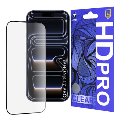 Folija za zaštitu ekrana Lito HD Pro Clear za Apple iPhone 17 Pro, Kaljeno staklo, Full Glue, Crna