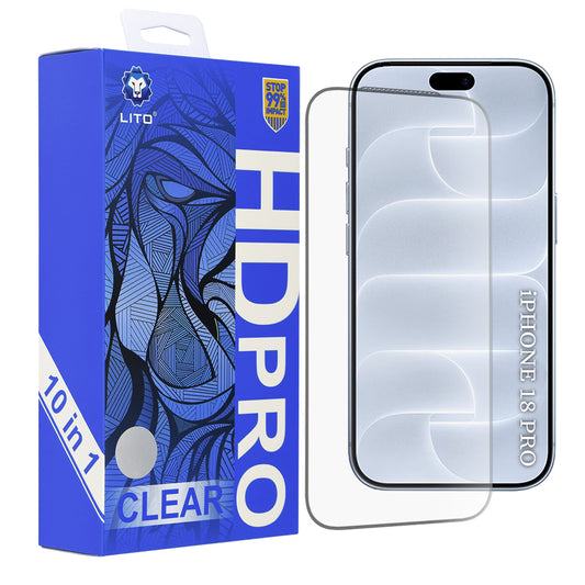 Zaštitno staklo za ekran Lito HD Pro za Apple iPhone 18 Pro / 17 Pro, kaljeno staklo, lepljenje celom površinom, set od 10 komada, crno