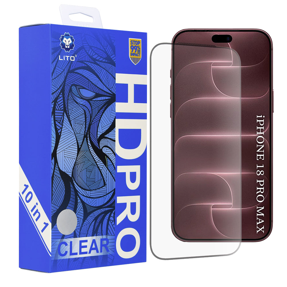 Zaštitna folija za ekran Lito HD Pro za Apple iPhone 18 Pro Max / 17 Pro Max, kaljeno staklo, lepljenje po celoj površini, set od 10 komada, crna