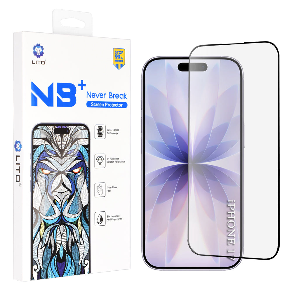 Folija za zaštitu ekrana Lito NB za Apple iPhone 17 / 16 Pro, Kaljeno staklo, Full Glue, Crna