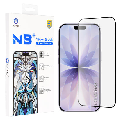 Folija za zaštitu ekrana Lito NB za Apple iPhone 17 / 16 Pro, Kaljeno staklo, Full Glue, Crna