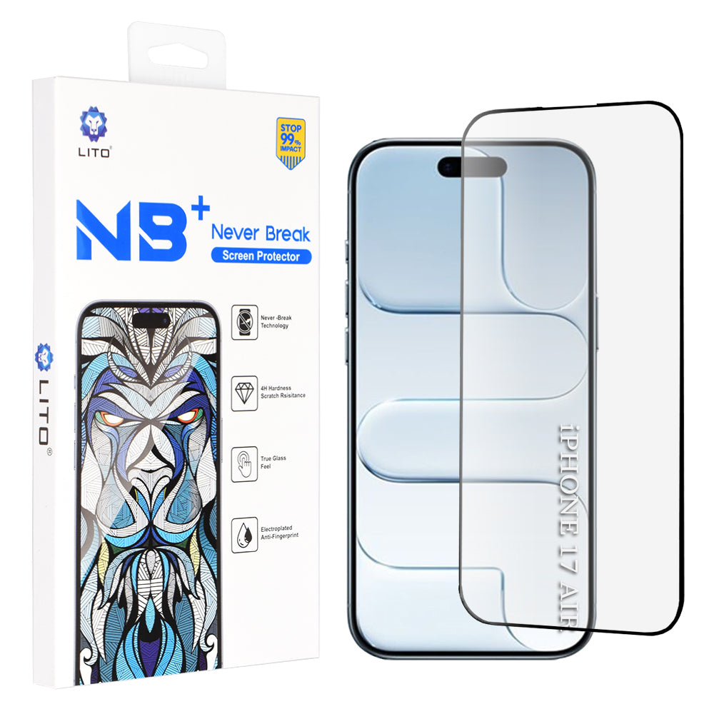 Zaštitna folija Lito NB za Apple iPhone 17 Air, Kaljeno staklo, Full Glue, Crna