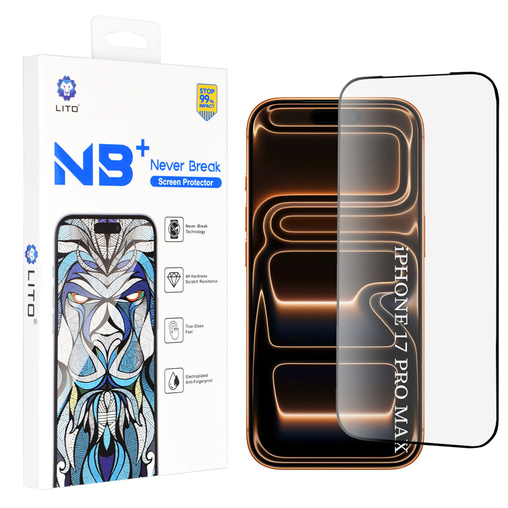 Folija za zaštitu ekrana Lito NB za Apple iPhone 17 Pro Max, Kaljeno staklo, Full Glue, Crna