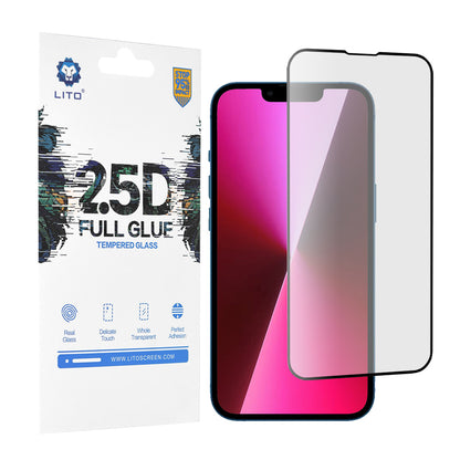 Zaštitna folija za ekran Lito za Apple iPhone 14 / 13 Pro / 13, Kaljeno staklo, Full Glue, 2.5D, Crna