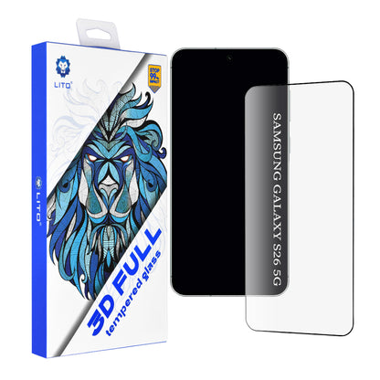 Folija za zaštitu ekrana Lito za Samsung Galaxy S26, Kaljeno staklo, Full Glue, 3D, Crna