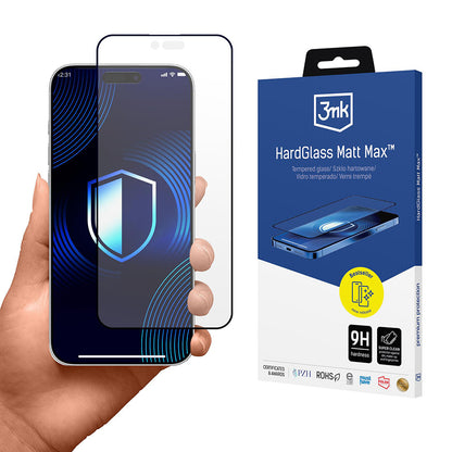 Folija za zaštitu ekrana Matte 3MK HardGlass Max za Apple iPhone 17 Air, Kaljeno staklo, Full Glue, Crna