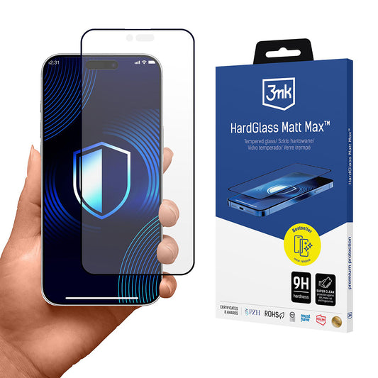 Folija za zaštitu ekrana Matte 3MK HardGlass Max za Apple iPhone 17 Air, Kaljeno staklo, Full Glue, Crna