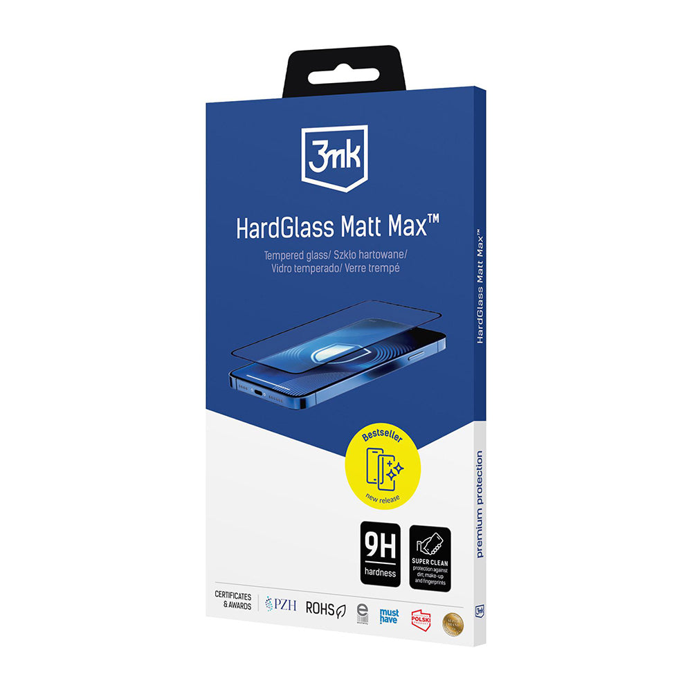 Folija za zaštitu ekrana Matte 3MK HardGlass Max za Apple iPhone 17 Pro Max, Kaljeno staklo, Full Glue, Crna