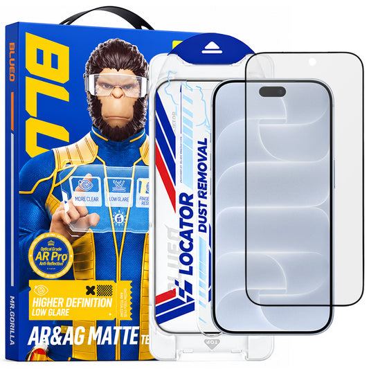 Zaštitno staklo za ekran Matte Blueo Anti Reflective Applicator Pro za Apple iPhone 18 Pro, kaljeno staklo, lepljenje celom površinom, crno