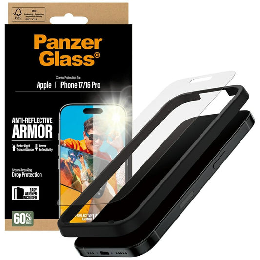Folija za zaštitu ekrana Matte PanzerGlass Armor EasyAligner za Apple iPhone 17 / 16 Pro, Kaljeno staklo, Full Glue