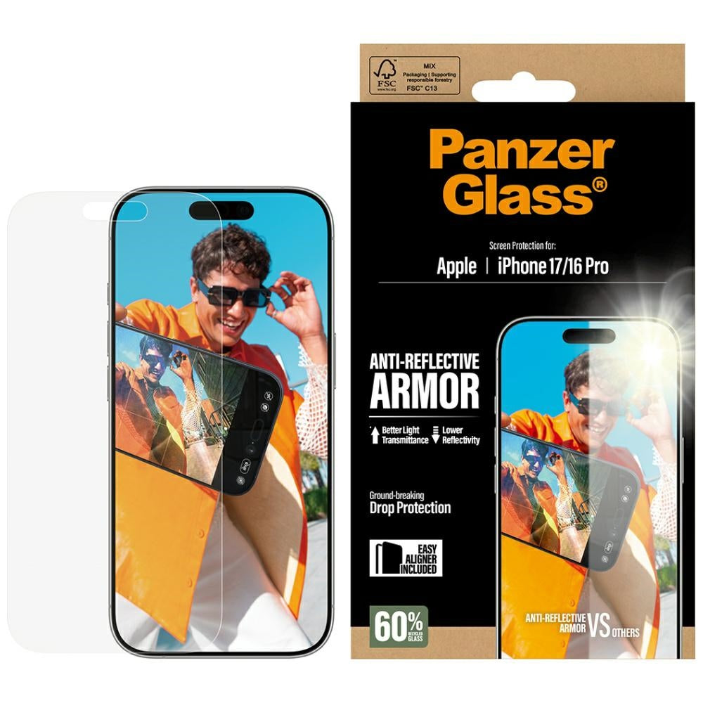 Folija za zaštitu ekrana Matte PanzerGlass Armor EasyAligner za Apple iPhone 17 / 16 Pro, Kaljeno staklo, Full Glue