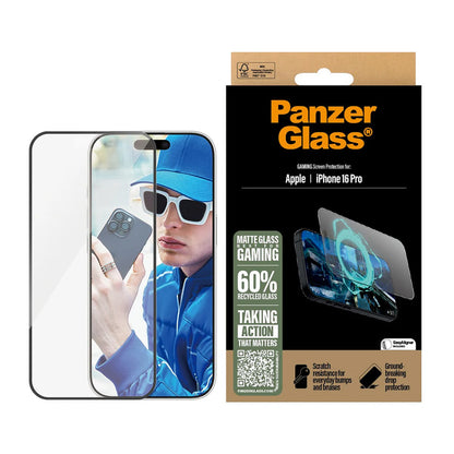 Folija za zaštitu ekrana Matte PanzerGlass Ultra-Wide Fit Gaming za Apple iPhone 16 Pro, Kaljeno staklo, Full Glue, Crna