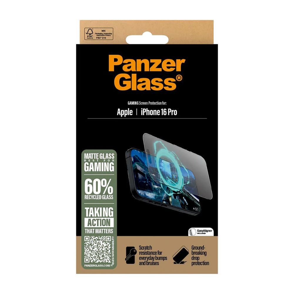 Folija za zaštitu ekrana Matte PanzerGlass Ultra-Wide Fit Gaming za Apple iPhone 16 Pro, Kaljeno staklo, Full Glue, Crna