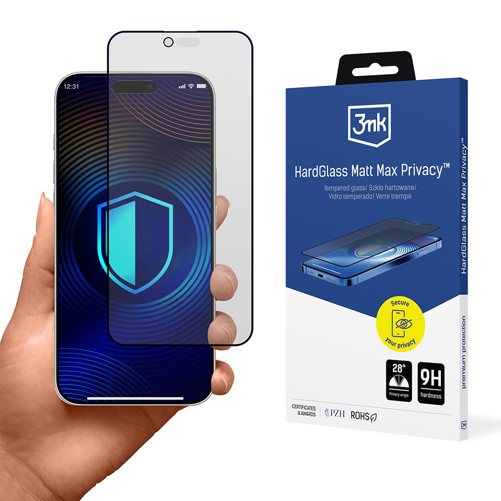 Folija za zaštitu ekrana Matte Privacy 3MK HardGlass Max za Apple iPhone 17 Air, Kaljeno staklo, Full Glue