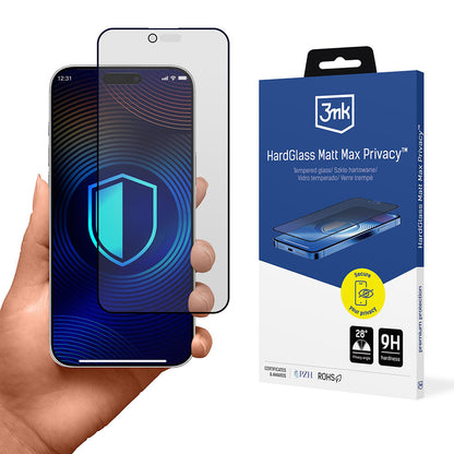 Folija za zaštitu ekrana Matte Privacy 3MK HardGlass Max za Apple iPhone 17 Air, Kaljeno staklo, Full Glue