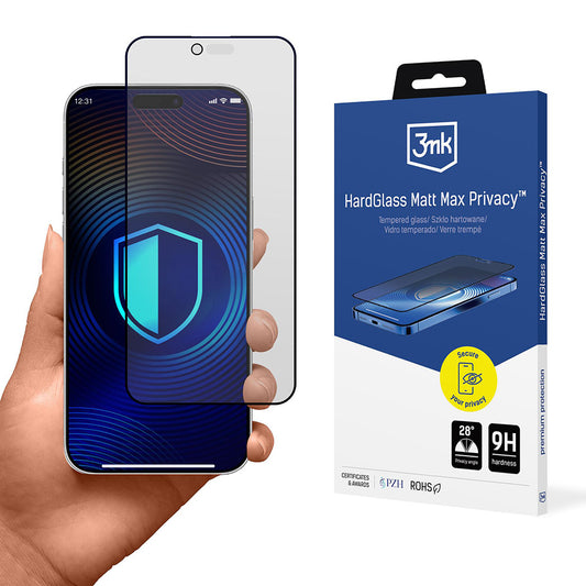 Folija za zaštitu ekrana Matte Privacy 3MK HardGlass Max za Apple iPhone 17 Air, Kaljeno staklo, Full Glue