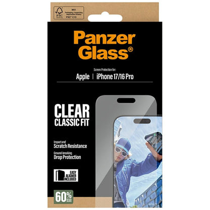Folija za zaštitu ekrana PanzerGlass Classic Fit EasyAligner za Apple iPhone 17 / 16 Pro, Kaljeno staklo, Full Glue
