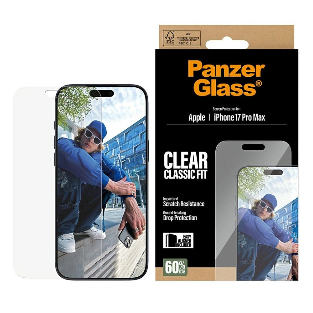 Folija za zaštitu ekrana PanzerGlass Classic Fit EasyAligner za Apple iPhone 17 Pro Max, Kaljeno staklo, Full Glue