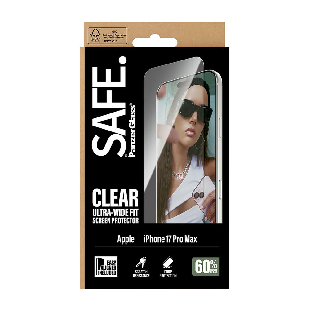 Zaštitna folija za ekran PanzerGlass Safe. Ultra-Wide Fit EasyAligner za Apple iPhone 17 Pro Max, Kaljeno staklo, Full Glue.