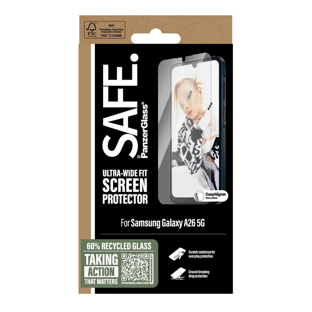 Folija za zaštitu ekrana PanzerGlass Safe. Ultra-Wide Fit EasyAligner za Samsung Galaxy A26 A266, Kaljeno staklo, Full Glue