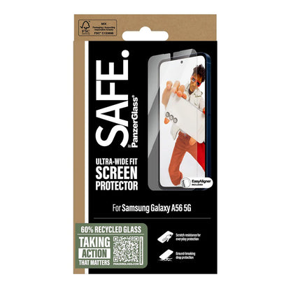 Folija za zaštitu ekrana PanzerGlass Safe. Ultra-Wide Fit EasyAligner za Samsung Galaxy A56 A566, Kaljeno staklo, Full Glue.
