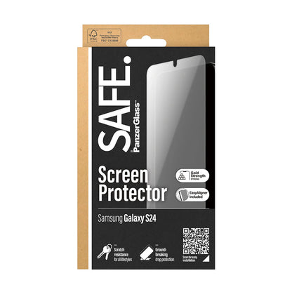 Folija za zaštitu ekrana PanzerGlass Safe. Ultra-Wide Fit EasyAligner za Samsung Galaxy S24 S921, Kaljeno staklo, Full Glue